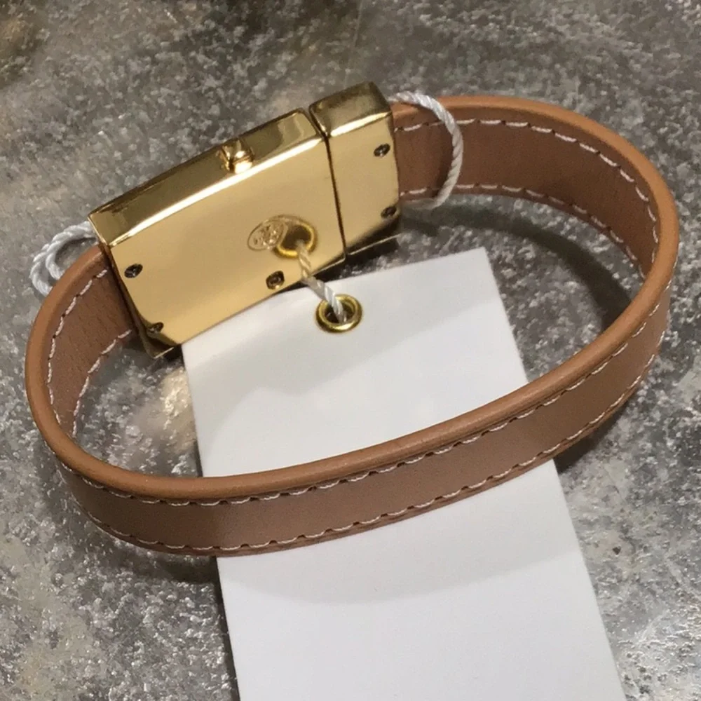 NEW Tory Burch Brown Leather Belt with Gold Buckle Bracelet